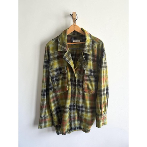 We The Free Tops - We The Free Plaid Oversized Flannel Shirt Green Yellow Large